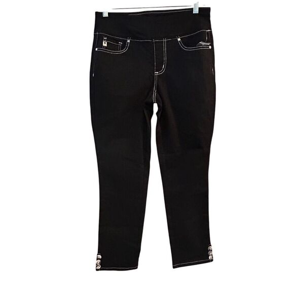 Belle by Kim Gravel Women's Ankle Jeans Black Size 8 Button Detail - Picture 1 of 15